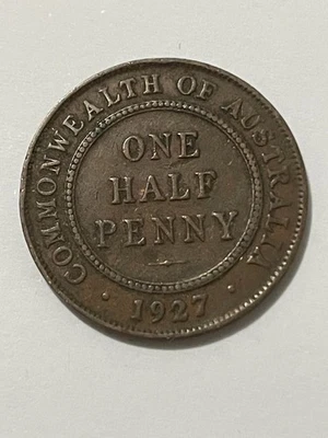 👀AUSTRALIAN 1927 HALF PENNY COIN 6 PEARLS DIAMOND KGV ANTIQUE 👀 - Image 1 of 2