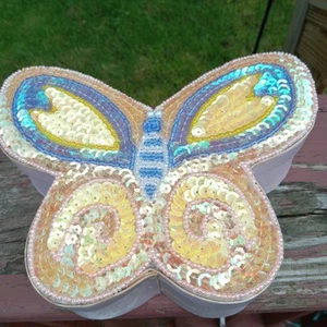 Vintage Sequined Top Butterfly Box Jewelry Trinket - Picture 1 of 4