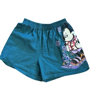 Vintage 90s Disney Micky Mouse Hawaii Cotton Shorts size Small green - Image 1 of 4