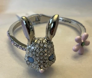 NEW Betsey Johnson Faux Stone Spring Bunny Hinged Bracelet - Picture 1 of 10