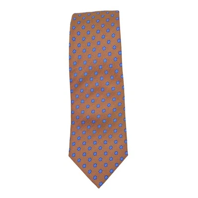 Corbata de seda Suitsupply naranja azul micro floral patrón geométrico para hombre Foto 1 de 4