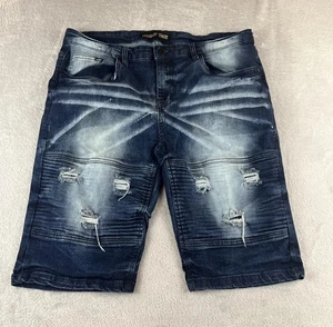 Pantaloncini jeans uomo Legendary Status blu lavaggio scuro denim effetto invecchiato taglia 34 - Foto 1 di 11