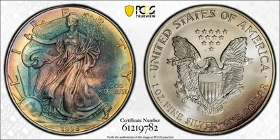 1996 PCGS MS68 - Toned 1 oz Silver American Eagle SAE US $1 Coin #58000A - Image 1 of 4