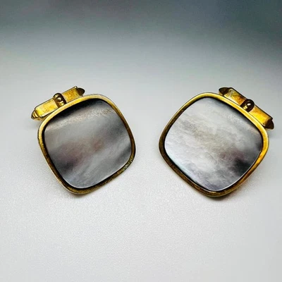 Antike Manschettenknöpfe 50er 60er Perlmutt Messing vergoldet Vintage Rarität - Bild 1 von 4