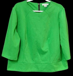 Liz claiborne XL green 3/4 sleeves back zipper stretch career dressy top - Picture 1 of 6