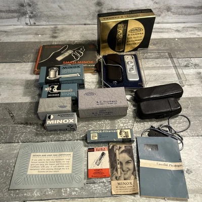MINOX B Cámara Subminiatura ALEMANIA LOTE Filtro, Reflex, Lupa, Adaptador Trípode... Foto 1 de 4