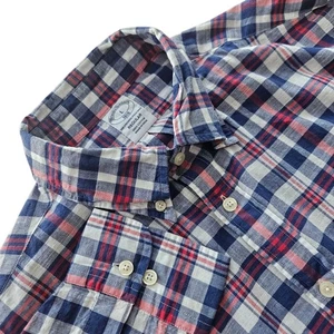 Brooks Brothers 1818 The Original Polo Shirt Size LG Cotton Red Blue Plaid NWT - Picture 1 of 10
