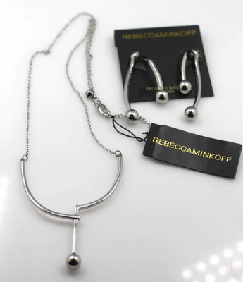Rebecca Minkoff silver tone stud chain Front / Back Earrings W/ Tags & necklace - Image 1 of 4