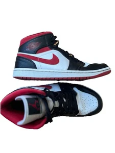 Nike Air Jordan 1 Mid Black White Red Uk 7 - Picture 1 of 6