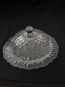 Round Covered Butter Dish by Anchor Hocking - Molded Glass - Prescut Pineapple - Picture 1 of 7