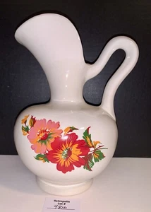 Keramik Krug weiß rosa rot geblümt 1977 Vintage - Bild 1 von 13