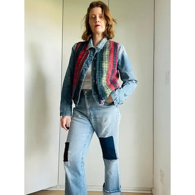 Chaleco vintage para mujer talla pequeña a cuadros y denim Susan Bristol era de los 90 Cabincore Foto 1 de 4