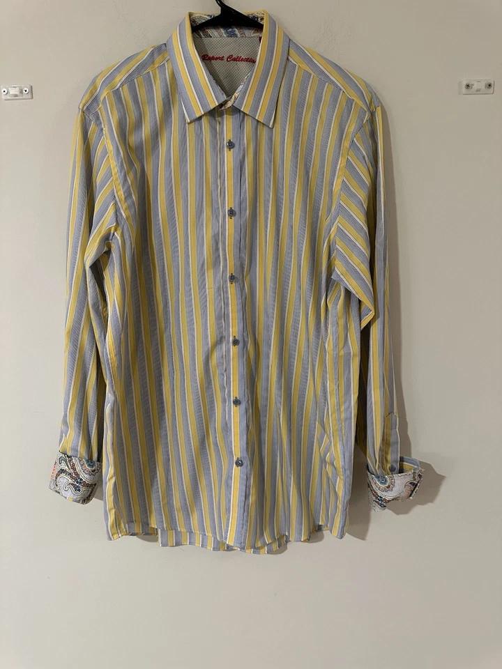 Report Collect Men’s Yellow/Blue striped Button Up Size L - Image 1 of 4