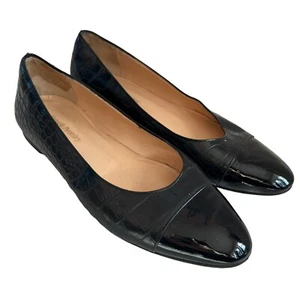 Russell & Bromley flats 39 8 black leather cap toe croc embossed slip on shoes - Picture 1 of 12