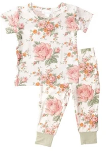 Angel Dear 2 Piece Lounge Wear Pajama Set Vintage Rose Floral Bamboo Girls Sz 5 - Picture 1 of 2