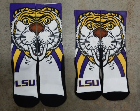 2 Pack NCAA LSU Tigers Mike The Tiger Mascot His Hers S/M L/XL Crew Socks Fan Cover
