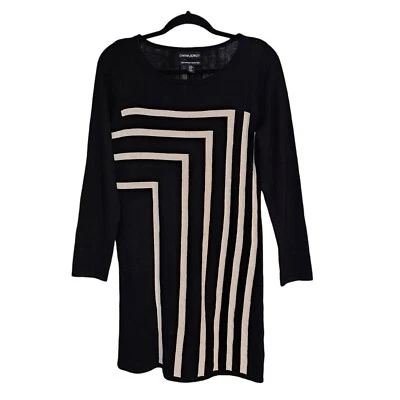 Cynthia Rowley 100% Extrafine Merino Wool Dress Black Geometric Stripe Size M - Image 1 of 4