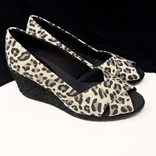 Chaps Dakoda Cheetah Print Wedge Ladies Shoes Women Peep Toe Heels Size 8M