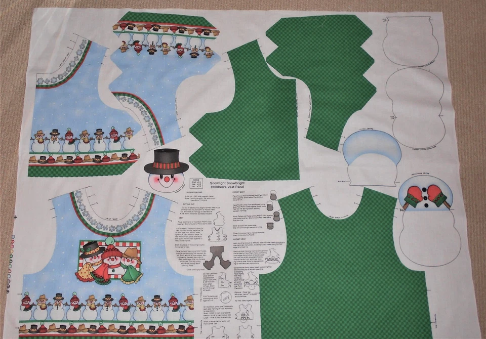 Daisy Kingdom Snowlight Snowbright Children's Vest Fabric Panel Sz 2-8  Snowmen - Image 1 of 1
