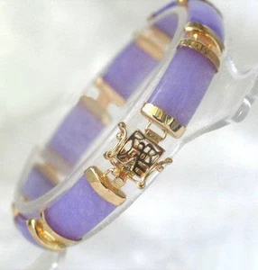 Purple Jade 18KGP Blessing Fortune Luck Clasp Women Girl Party Bangle Bracelet - Picture 1 of 3