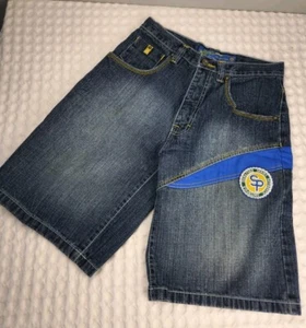 Y2K South Pole Jean Shorts Jorts Blue Sz 20 Wide Skater Streetwear Hip Hop Youth - Picture 1 of 11