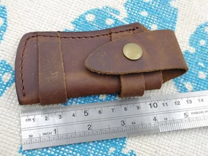 SL02Sheath Fodero Coltello Tascabile Pieghevole 5" Marrone Liscio Vera Pelle Custodia Cintura - Foto 1 di 11