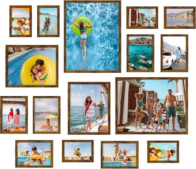 16 Pack Brown Picture Frames for Multi Sizes Photos, Assorted Set Including Two - Image 1 of 4