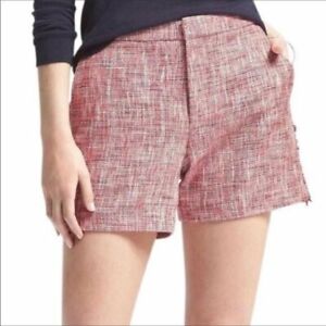 Banana Republic Womens Clean Tweed Dress Shorts Size 6 Red Fringe Cotton Blend