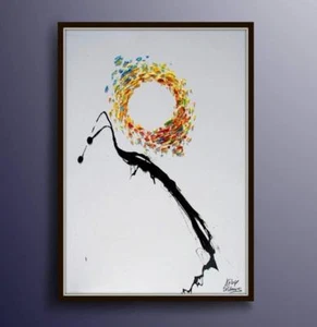 Dipinto Sole 40" quadro olio astratto originale, strati spessi, arte minimalista - Foto 1 di 5