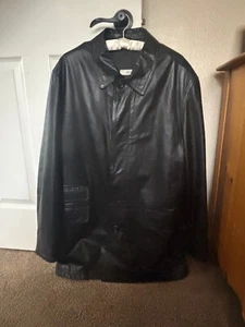 MITSURI GENUINE ITALIAN LEATHER BLACK MENS OVERCOAT MIDTHIGH SIZE 46 US - Picture 1 of 9