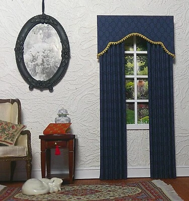 Шторы для кукольного домика темно-синие с бриллиантовым узором «элегантные»* - Изображение 1 из 2