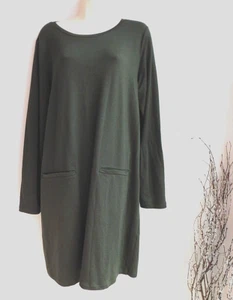 Eileen Fisher Jersey tiefoliv Strickkleid Langarm Taschen Med. - Bild 1 von 8