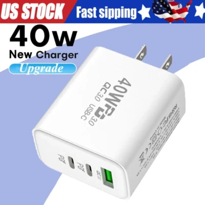Dual PD 40W Fast Wall Charger Power Adapter iPhone 16 Pro Max 15 14 13 Plus lot - Image 1 of 4