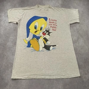 Vintage 90s Looney Tunes Tweety Sleep Shirt One Size Gray Sylvester Pajamas - Picture 1 of 10