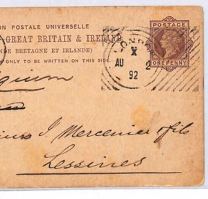 GB QV *HOSTER* MACHINE TRIAL Stationery 1d UPU Card 1892 Belgium Lessienes YK89 - Picture 1 of 11
