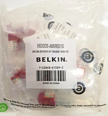Conector Ethernet Keystone 10 canales Belkin Cat6 RJ45 certificado rojo Foto 1 de 4
