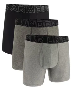 Under Armour 3 Pack 6" Performance Boxerjock Three Boxer Briefs Black Steel Gray - Picture 1 of 3