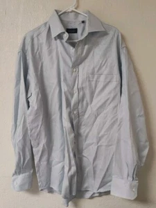 Canali Mens Size 42 16 1/2 White Dress Shirt Blue  Striped Made In Italy - Picture 1 of 6