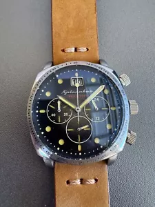 Spinnaker Hull Quartz SP-5068-02 42mm Chrono Black Dial Leather Band Men's Watch - Picture 1 of 5