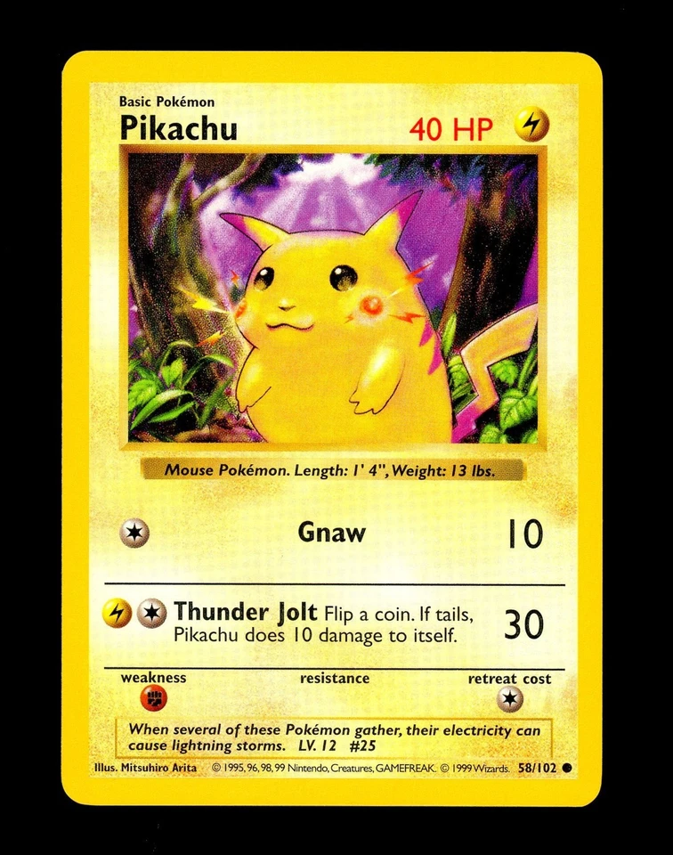 1999 Pokemon RED CHEEKS PIKACHU Base Set SHADOWLESS Edition Card 58/102 WotC NM - Image 1 of 2