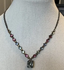 Vintage Antiqued Brassy Chain With Pastel Rhinestones 16” - Picture 1 of 5