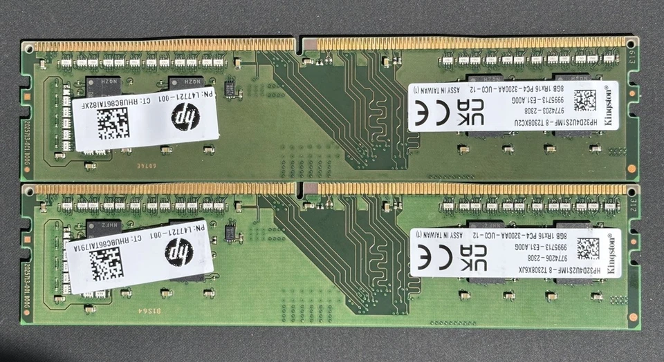 2x Kingston 8GB 1Rx16 PC4-3200AA DDR4 3200 MHz Desktop RAM HP32D4U2S1MF-8 - Image 1 of 1