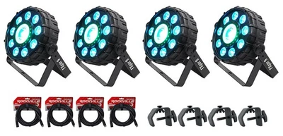 4) Chauvet DJ FX Par 9 DMX Multi-Effect LED, SMD RGB+UV Par Lights+Cables+Clamps - Image 1 of 4