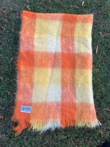 Glen Cree schottisches Mohair gelb orange kariert Überwurf 42x63 50er Herbst lebendig - Bild 1 von 7