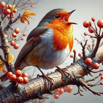 5d diamond art kit beautiful red robin 20cmx20cms great for adult or child