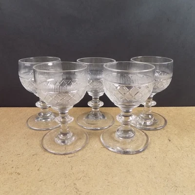 5 Antique c1820 Regency Cut Flint Glass Sherry Wines Blown 3.5"x2" VGC - Image 1 of 4