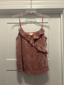 J Crew Velvet Ruffle Spaghetti Strap Pink Size Large Concert Holiday Festival - Picture 1 of 4
