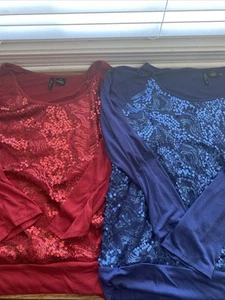 Lot Of 2 - New Direction Women's Size 3X Sequin Blouse 3/4-Sleeve - Picture 1 of 5