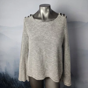 Roxy Free Thinking Button Trim Knit Gray Sweater | Junior's Medium - Picture 1 of 16
