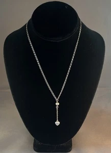 Vintage 925 Sterling Silver Y Drop Necklace w/ Heart Charm - Picture 1 of 8